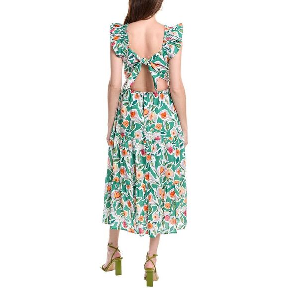 English Factory Womens  Back Bow Floral Midi Dress, Green - Picture 2 of 3